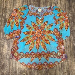 Anthropologie Fig and Flower Vibrant Multicolor Blouse